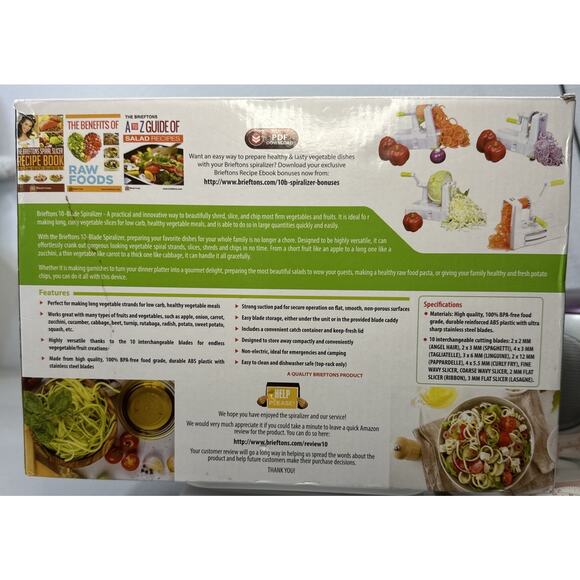 10-Blade Vegetable Spiralizer: Strongest-Heaviest Duty Spiral Slicer Brieftons - Picture 10 of 13